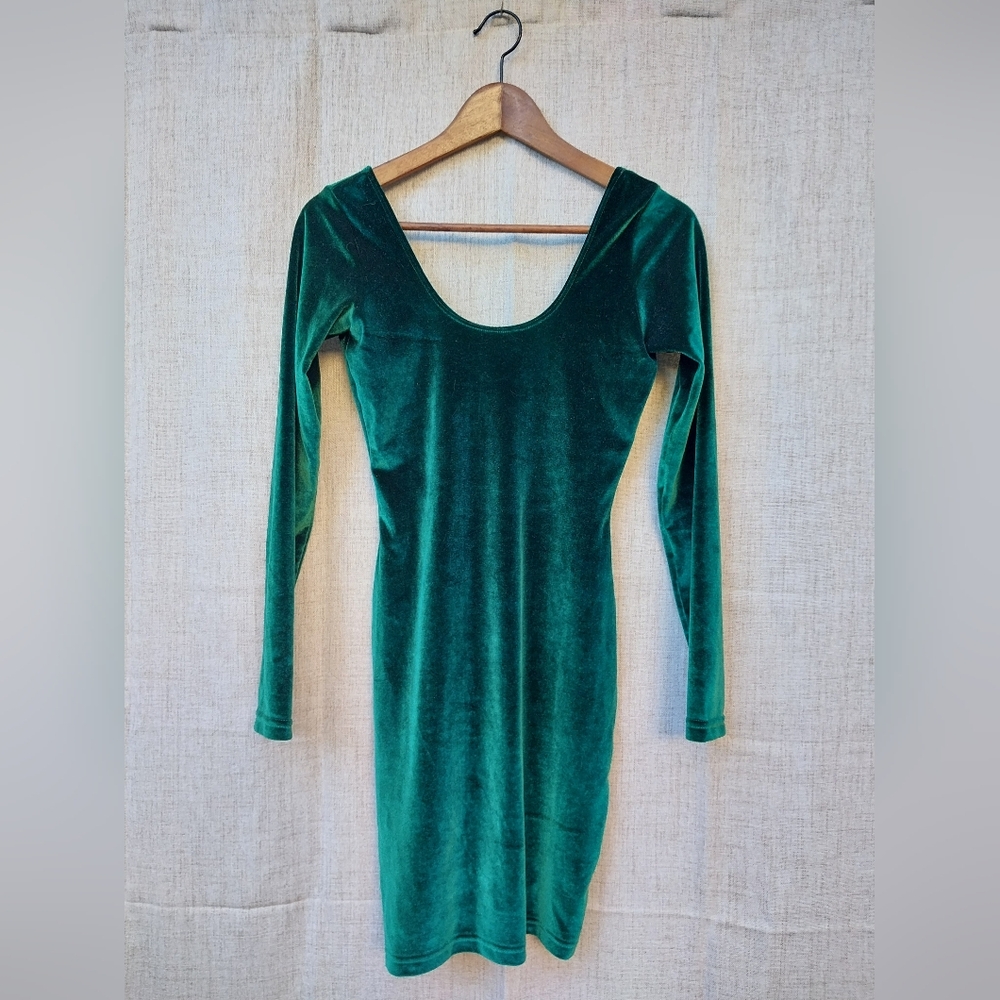 American Apparel Green Velvet Longsleeved Bodycon Dress